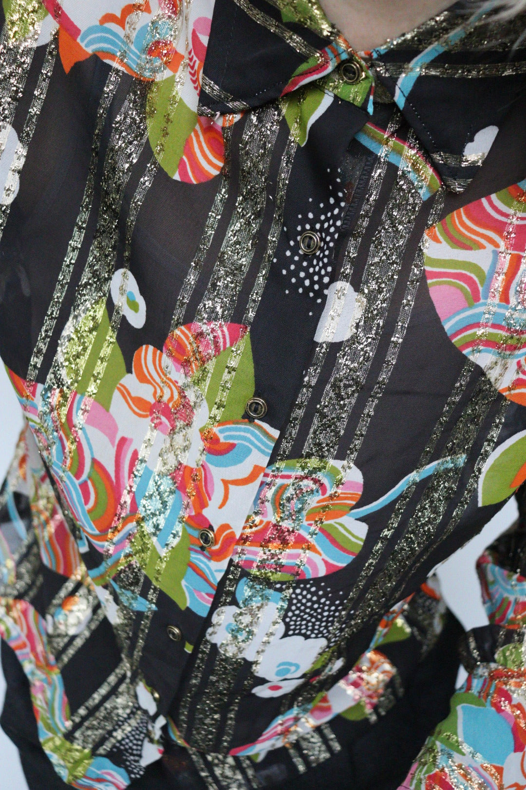 The Stripes & Sparkle - semi see-trough blouse - S up to M/L