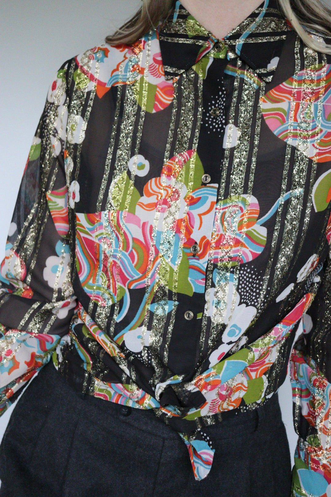 The Stripes & Sparkle - semi see-trough blouse - S up to M/L