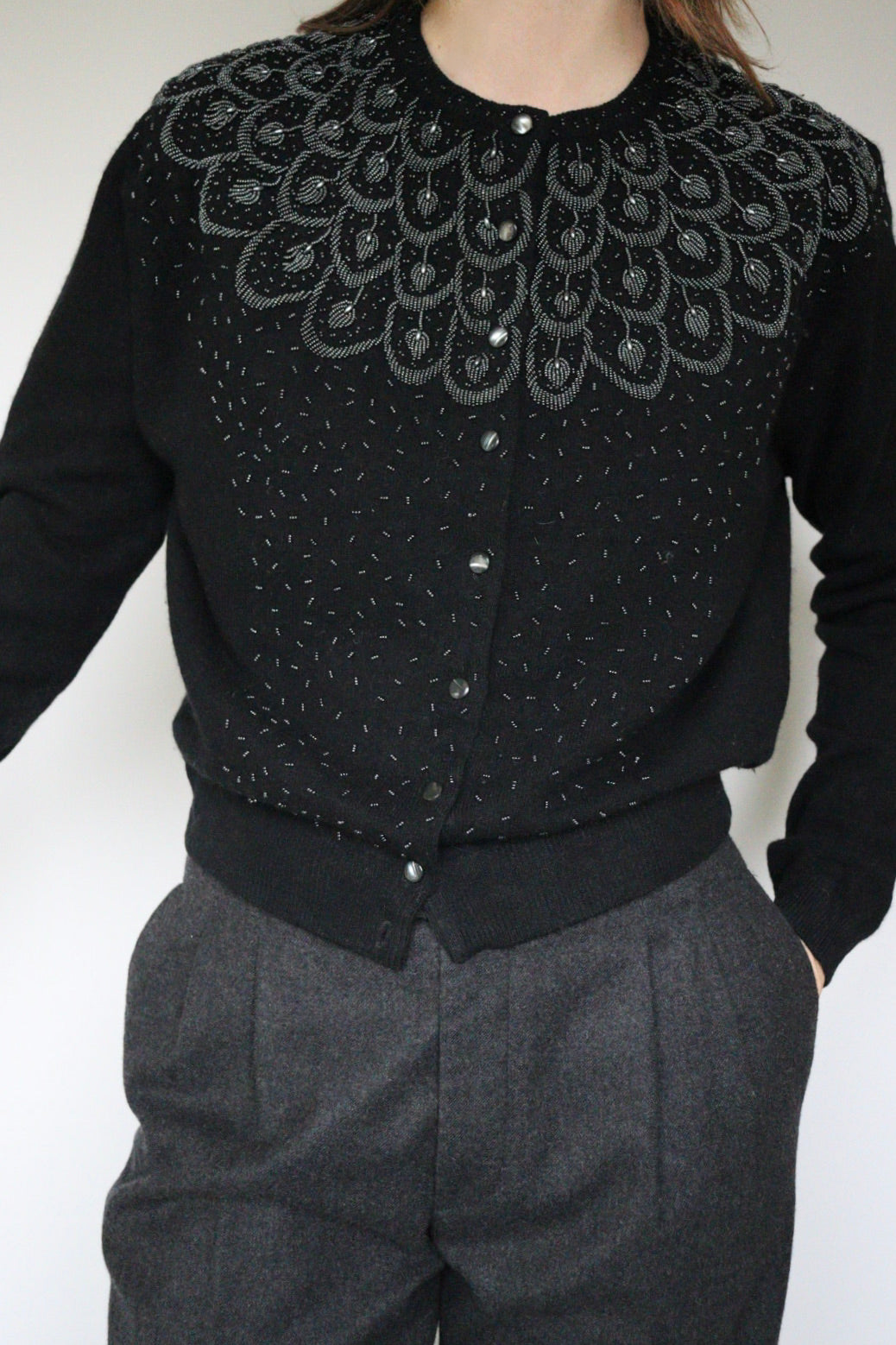 The Beaded Leaves - beaded cardigan - S up to M/L
