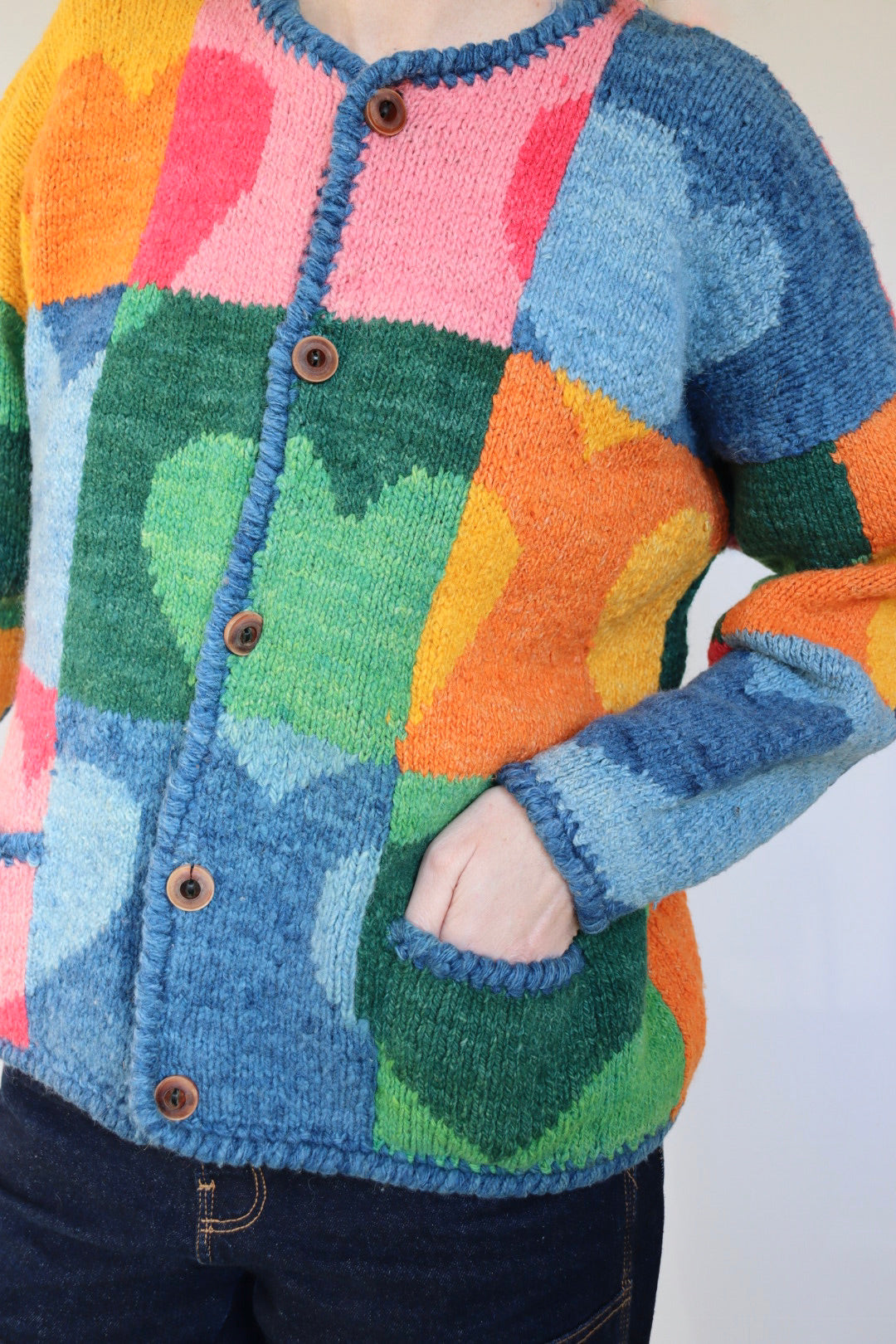 The Amano Hearts - vintage Amano hand knitted cardigan - S up to M/L