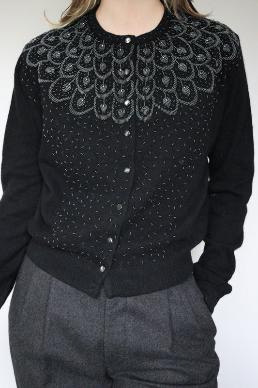 The Beaded Leaves - beaded cardigan - S up to M/L