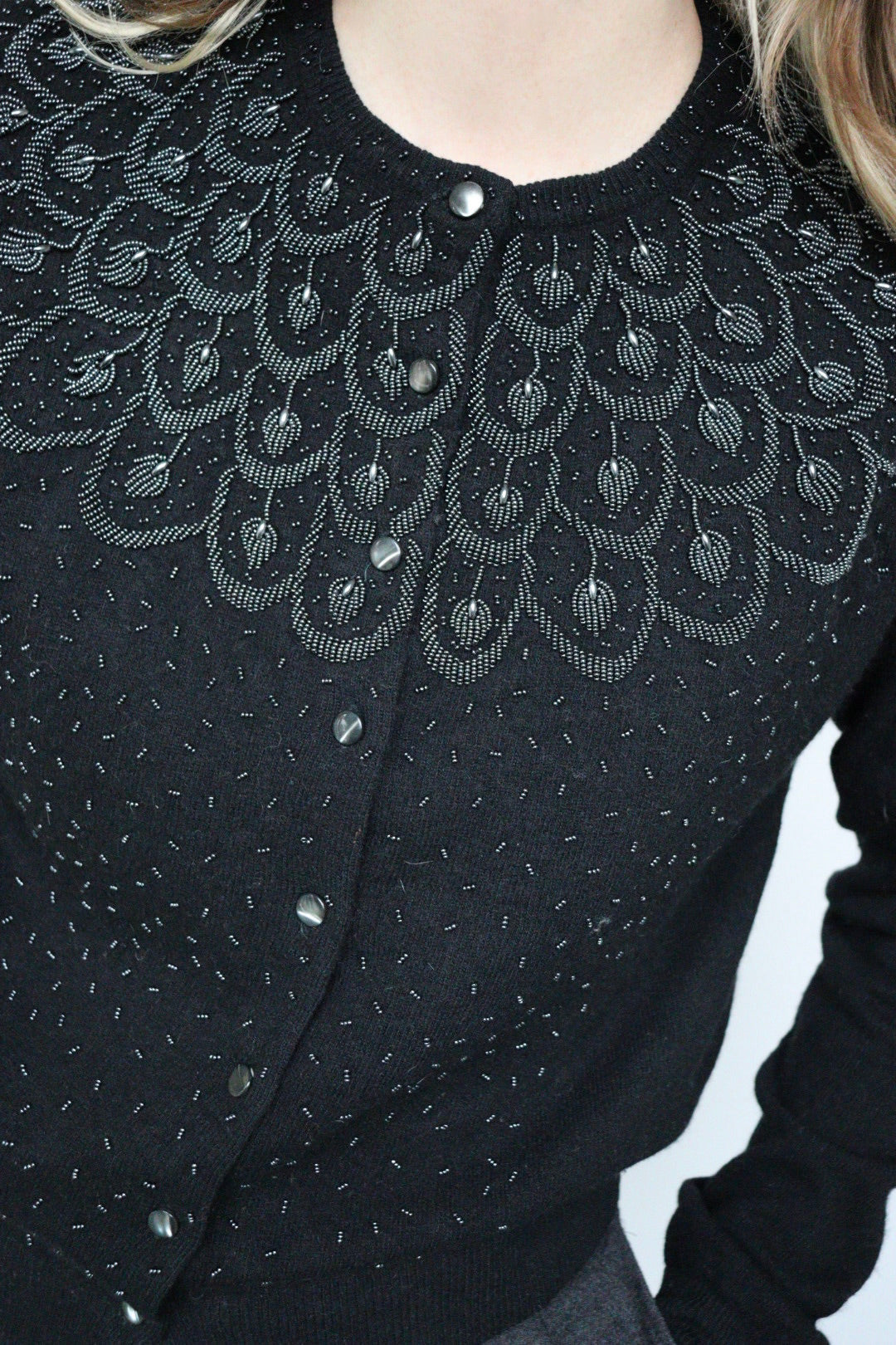 The Beaded Leaves - beaded cardigan - S up to M/L