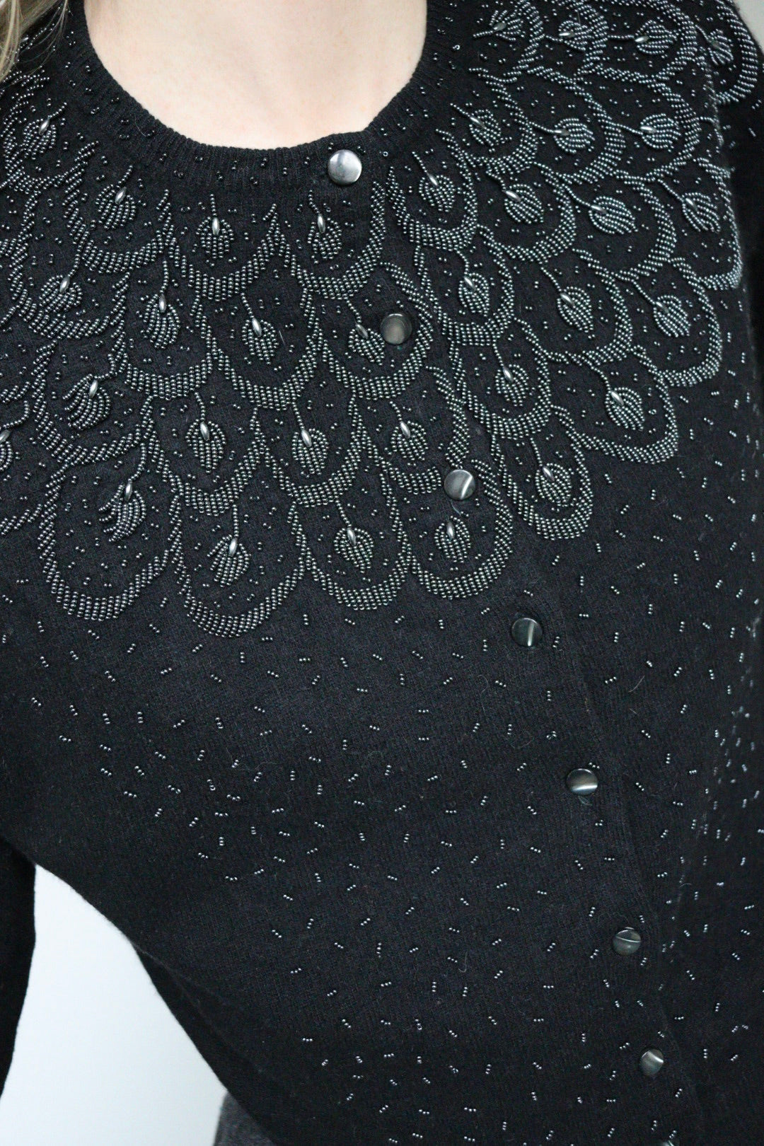 The Beaded Leaves - beaded cardigan - S up to M/L