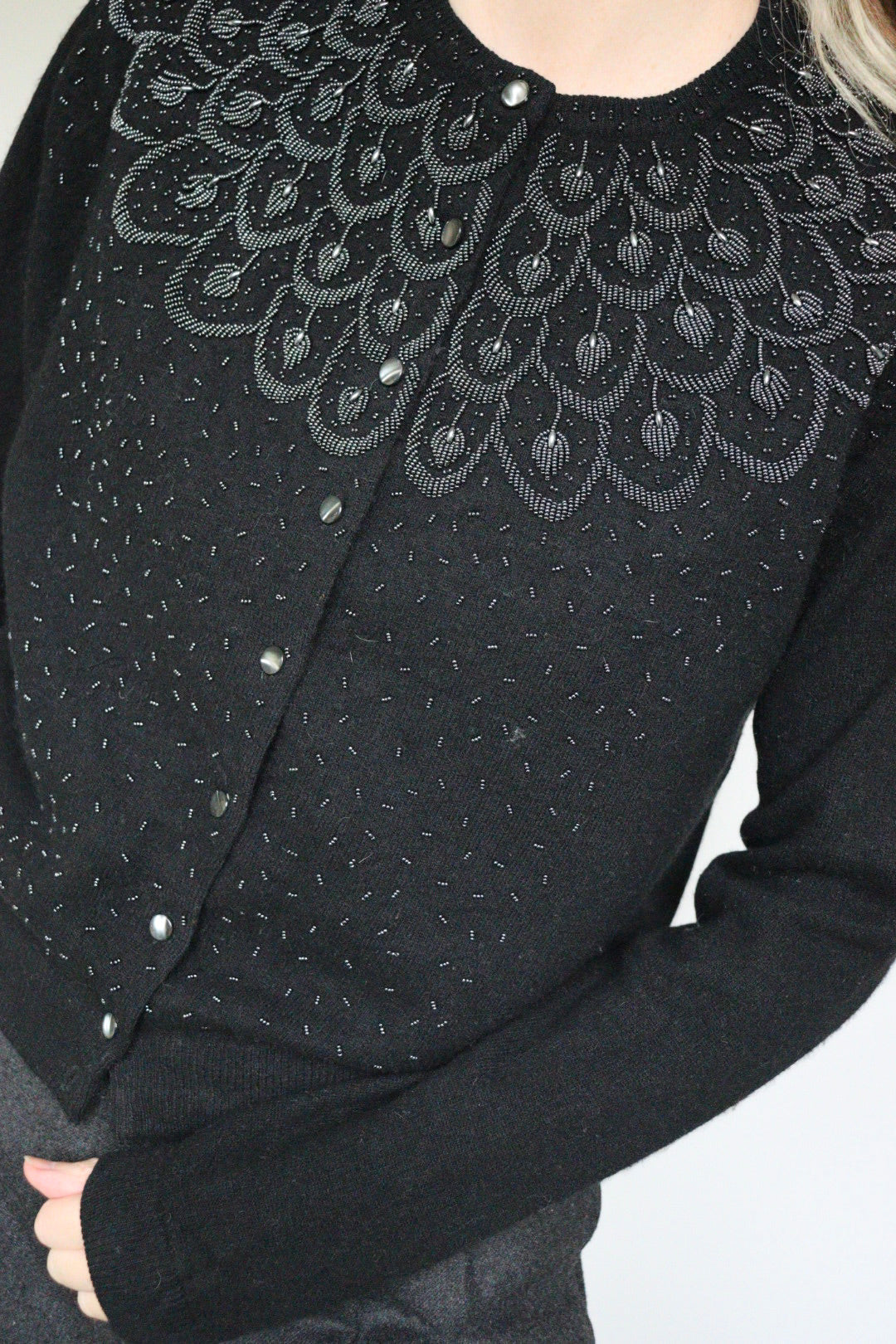 The Beaded Leaves - beaded cardigan - S up to M/L
