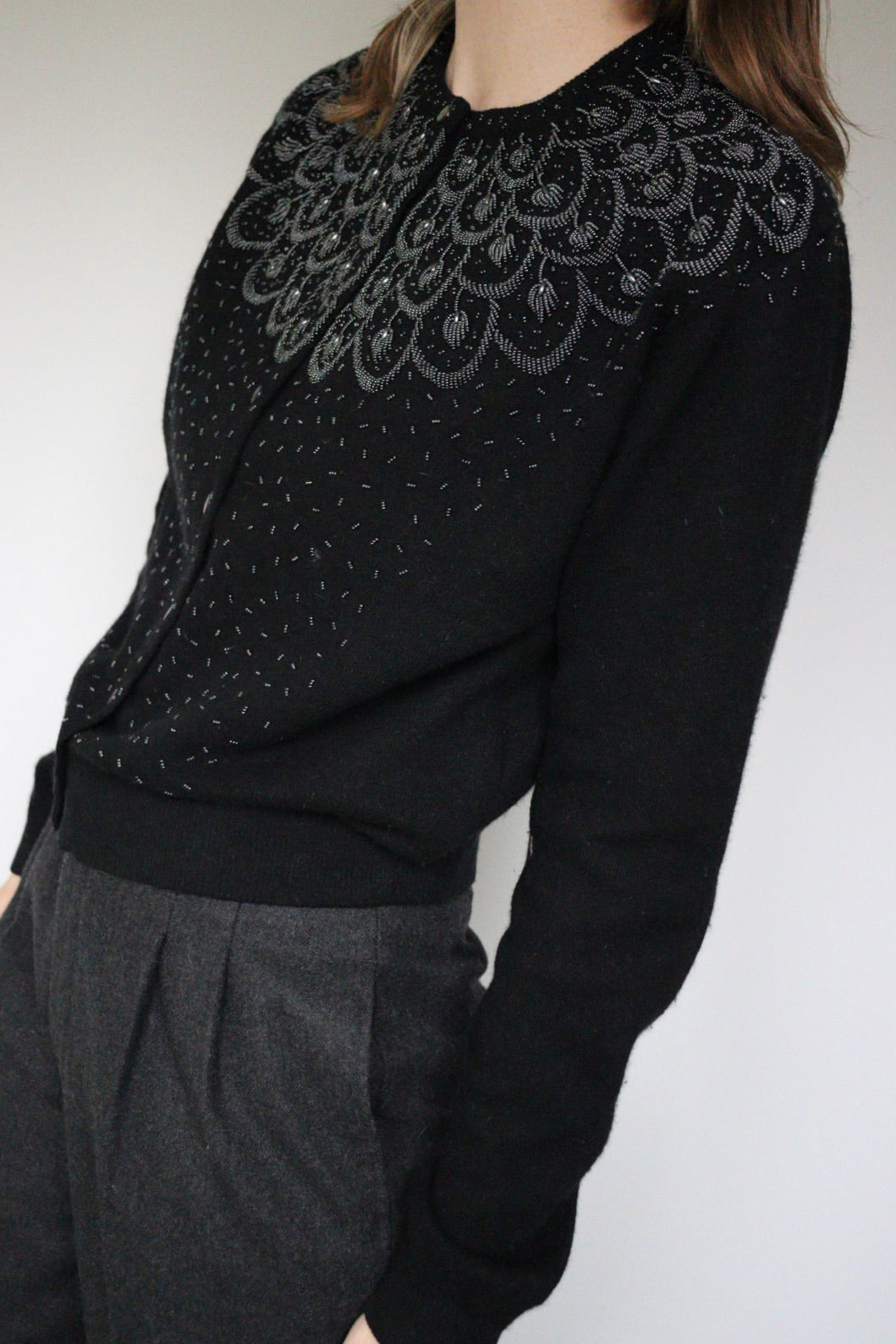 The Beaded Leaves - beaded cardigan - S up to M/L
