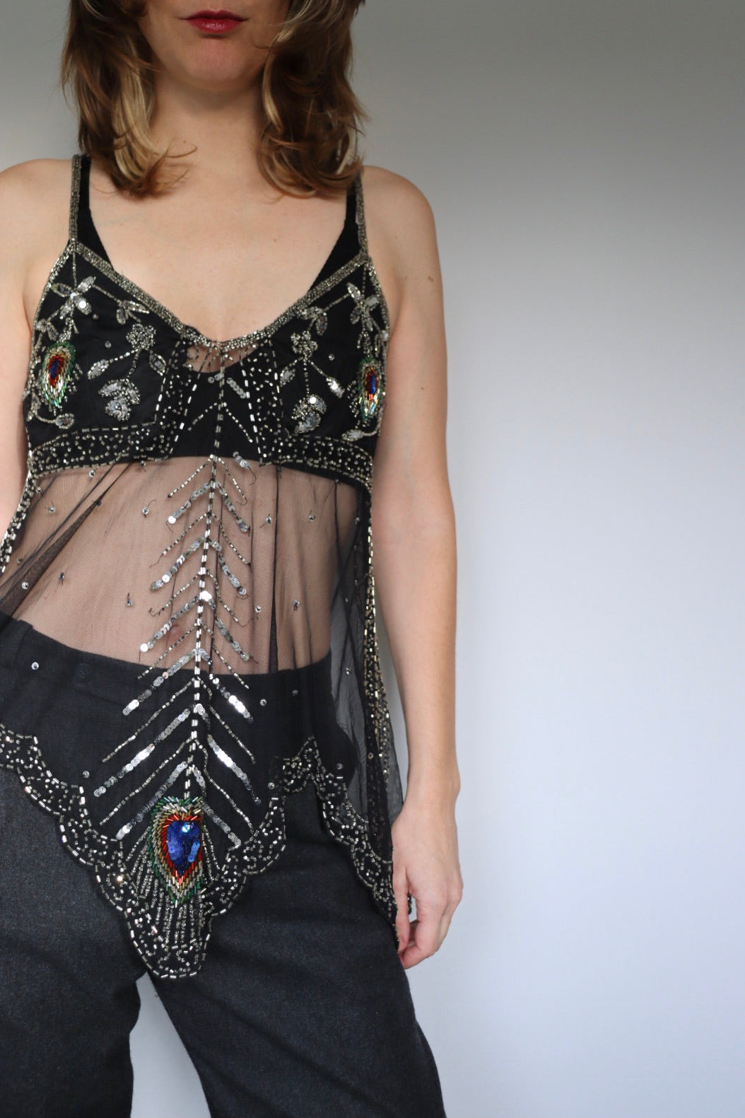 The Peacock Party - vintage sequin top - S up t0 M