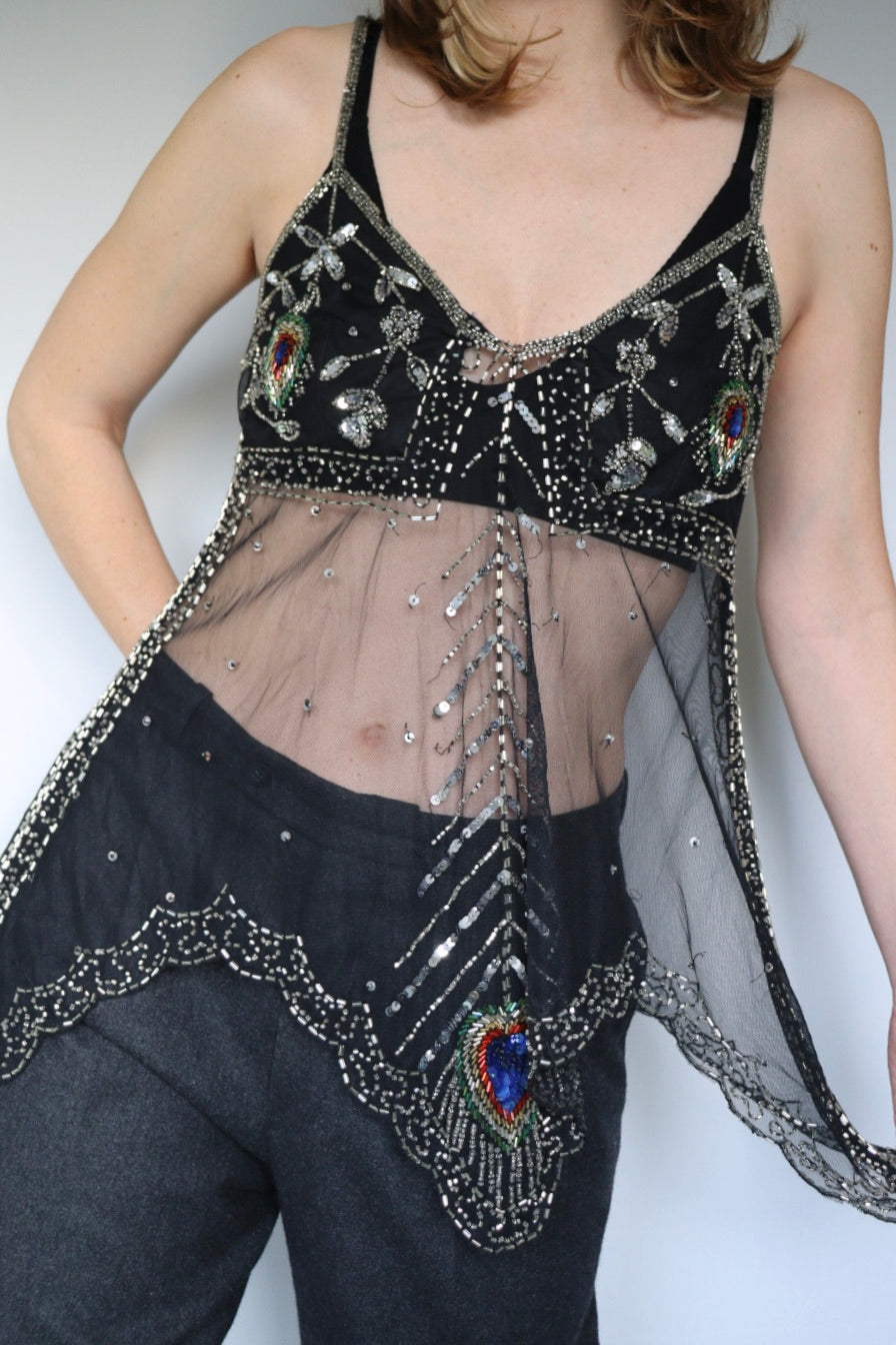 The Peacock Party - vintage sequin top - S up t0 M