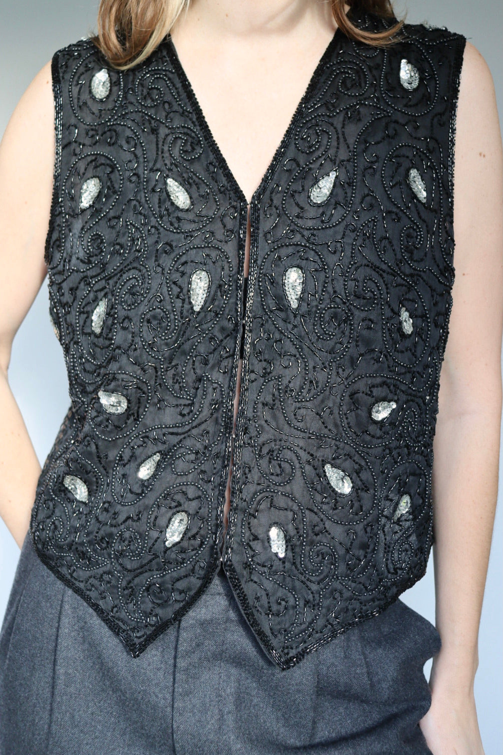 The Glitter Vest - vintage sequin vest / waistcoat - S up to M/L