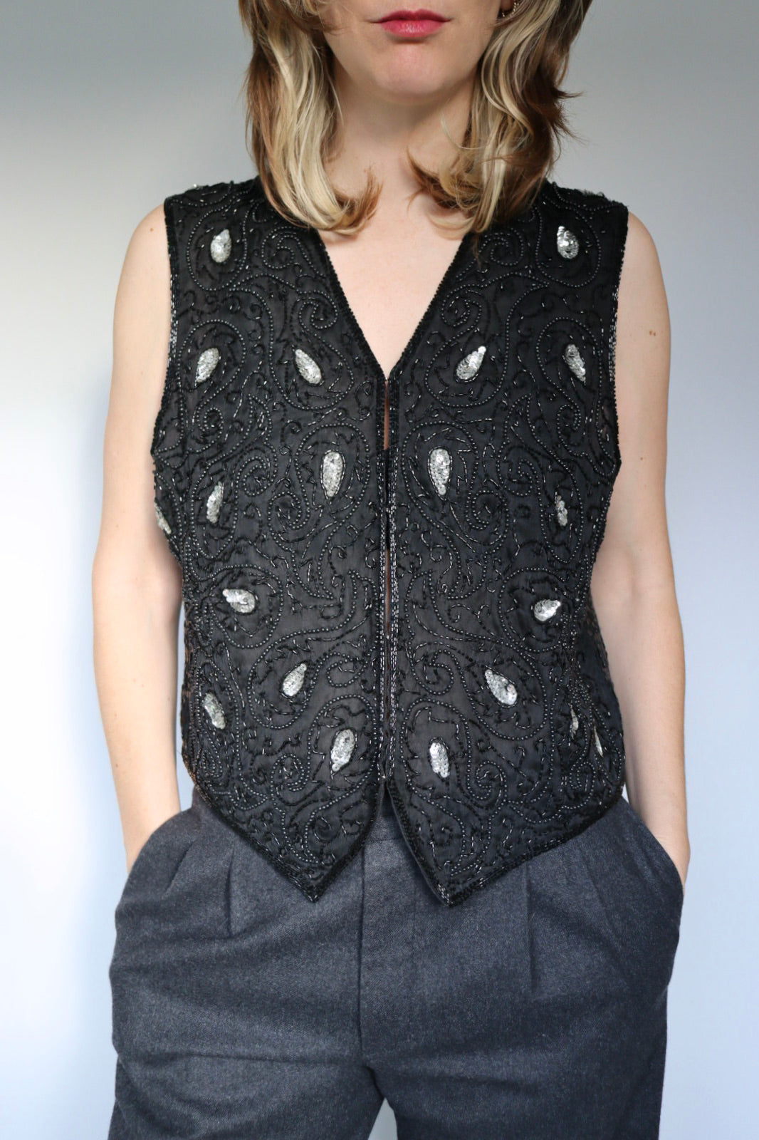 The Glitter Vest - vintage sequin vest / waistcoat - S up to M/L