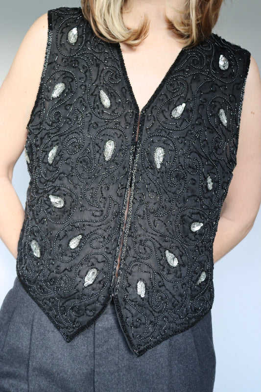 The Glitter Vest - vintage sequin vest / waistcoat - S up to M/L