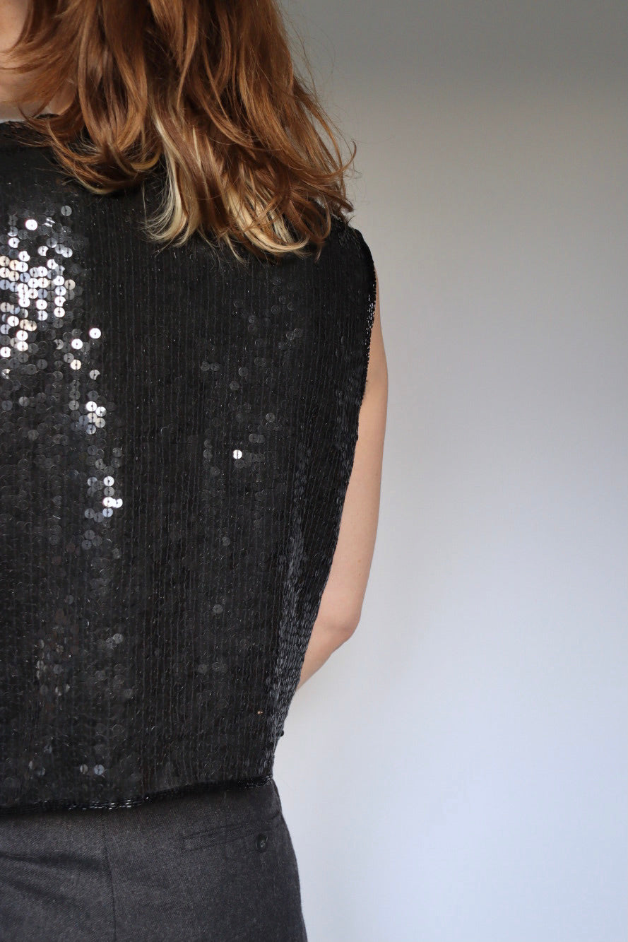The Glitter Vest - vintage sequin vest / waistcoat - S up to M/L