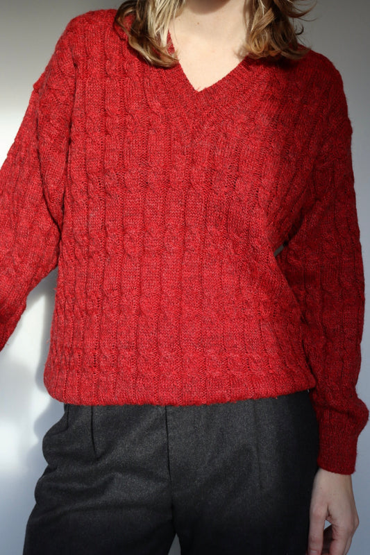 The Maroon V-neck - vintage knitted sweater - S up to L