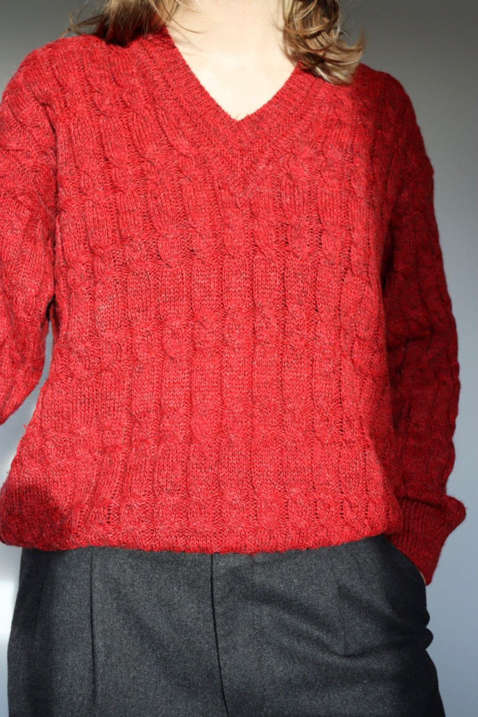 The Maroon V-neck - vintage knitted sweater - S up to L