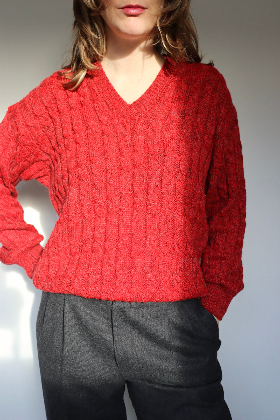 The Maroon V-neck - vintage knitted sweater - S up to L