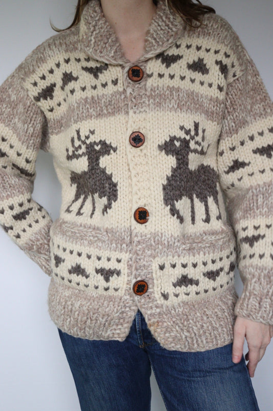 The Wool Reindeer - vintage knitted cardigan - S up to M/L