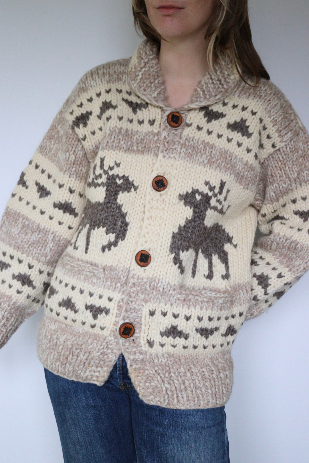The Wool Reindeer - vintage knitted cardigan - S up to M/L