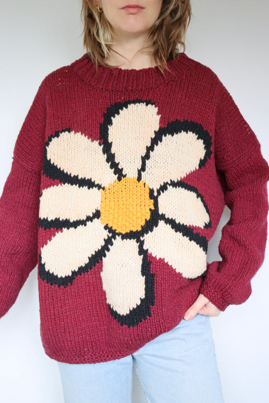 The Burgundy Daisy - vintage knitted sweater - M up to XXL
