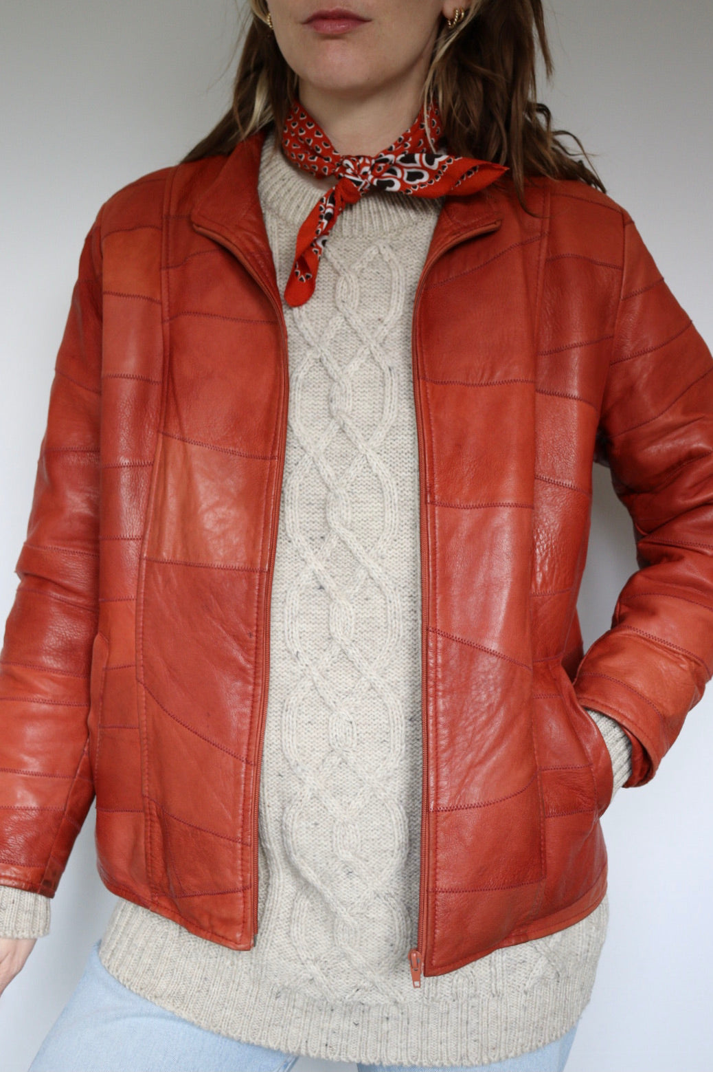 The Orange Patchwork - vintage leather jacket - S up to L