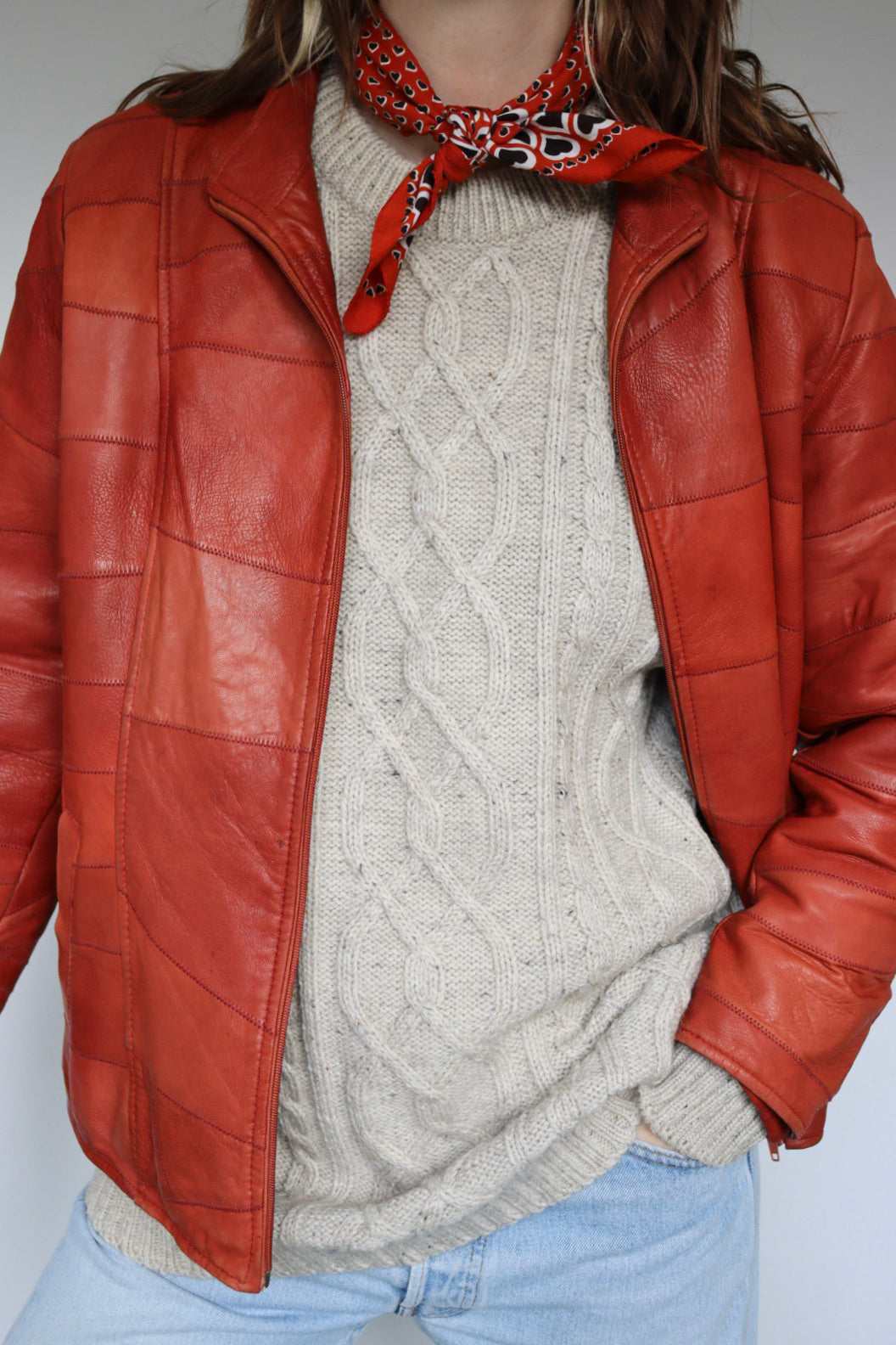 The Orange Patchwork - vintage leather jacket - S up to L