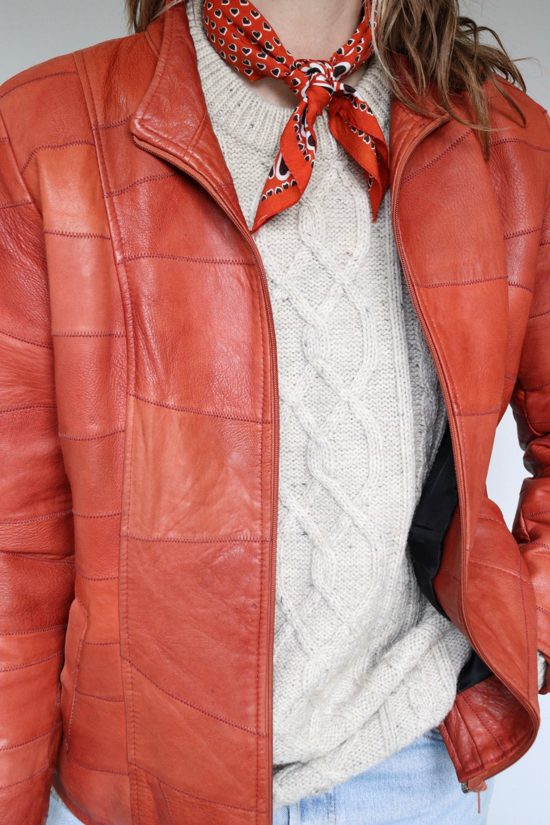 The Orange Patchwork - vintage leather jacket - S up to L