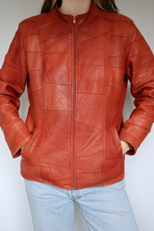 The Orange Patchwork - vintage leather jacket - S up to L