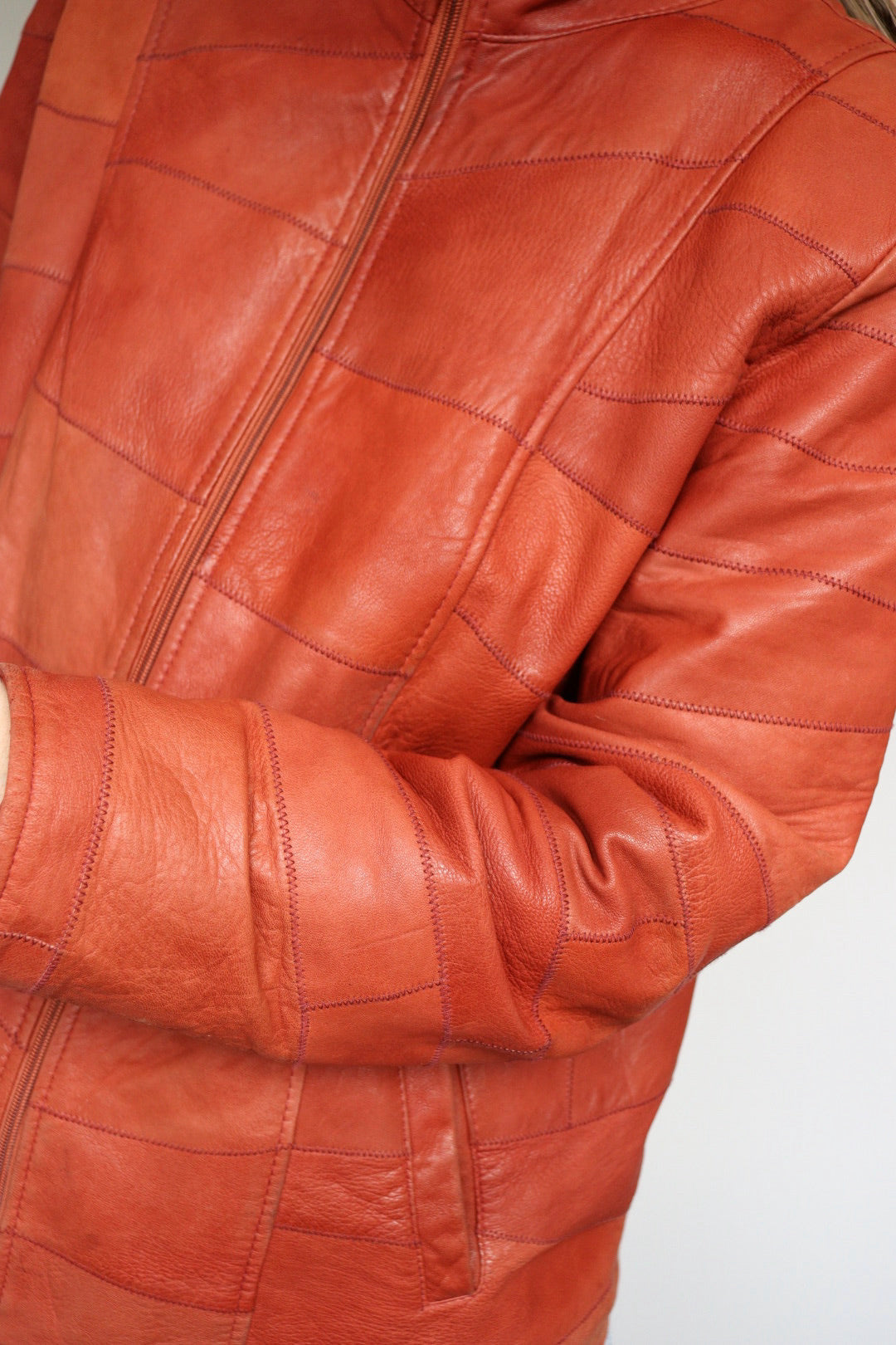 The Orange Patchwork - vintage leather jacket - S up to L