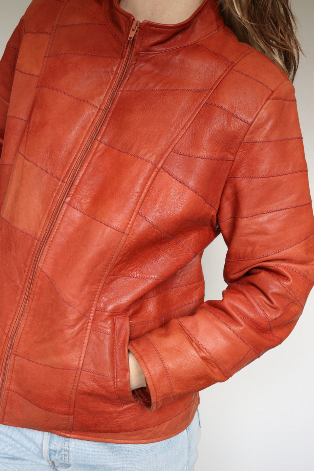 The Orange Patchwork - vintage leather jacket - S up to L