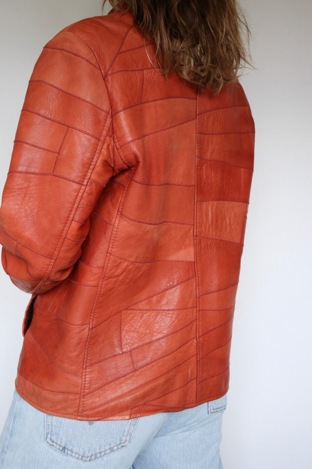 The Orange Patchwork - vintage leather jacket - S up to L