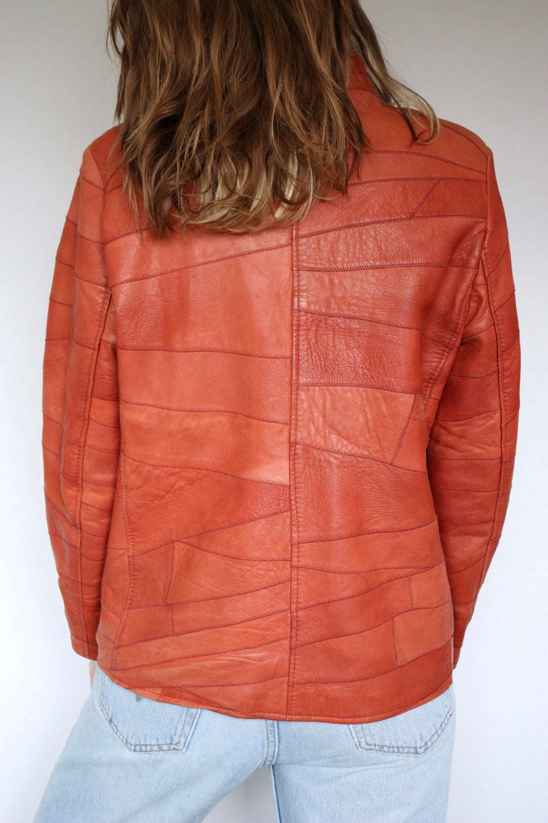 The Orange Patchwork - vintage leather jacket - S up to L