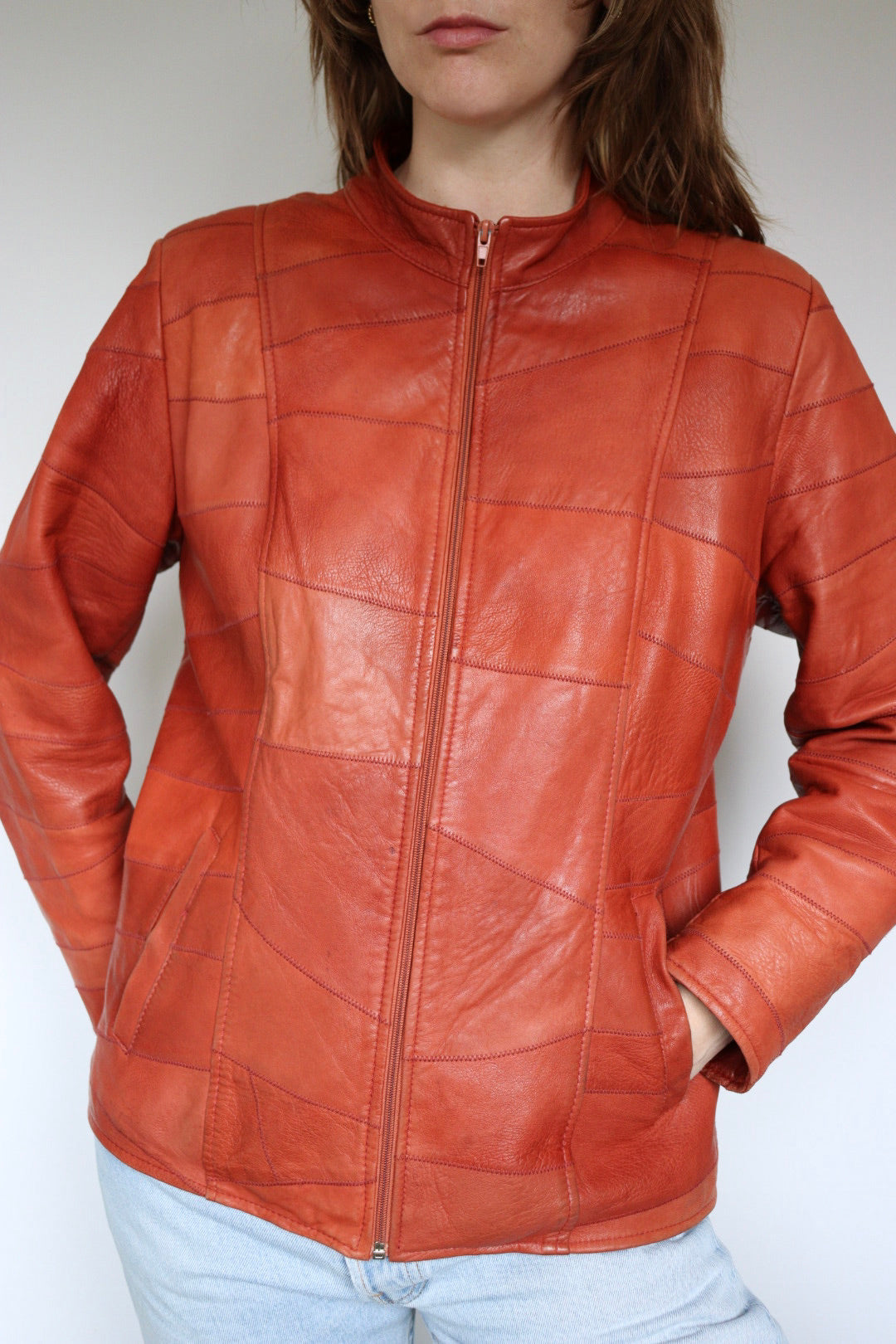 The Orange Patchwork - vintage leather jacket - S up to L