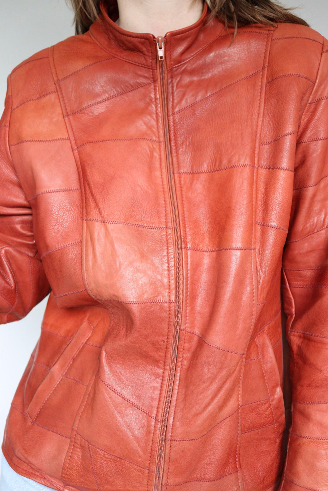 The Orange Patchwork - vintage leather jacket - S up to L