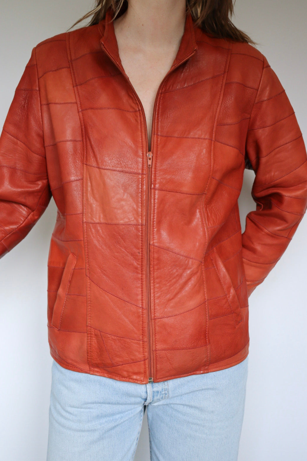 The Orange Patchwork - vintage leather jacket - S up to L