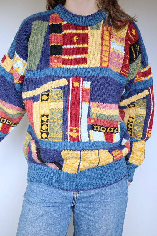 The Book Lovers - vintage cotton knitted sweater - S up to L