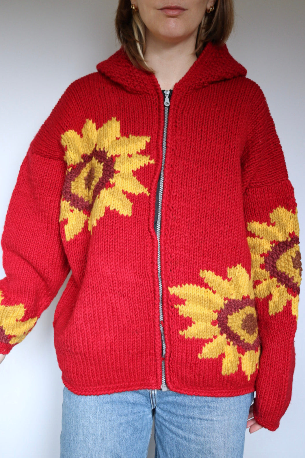 The Knitted Sunflowers - vintage cardigan - S up to L/XL