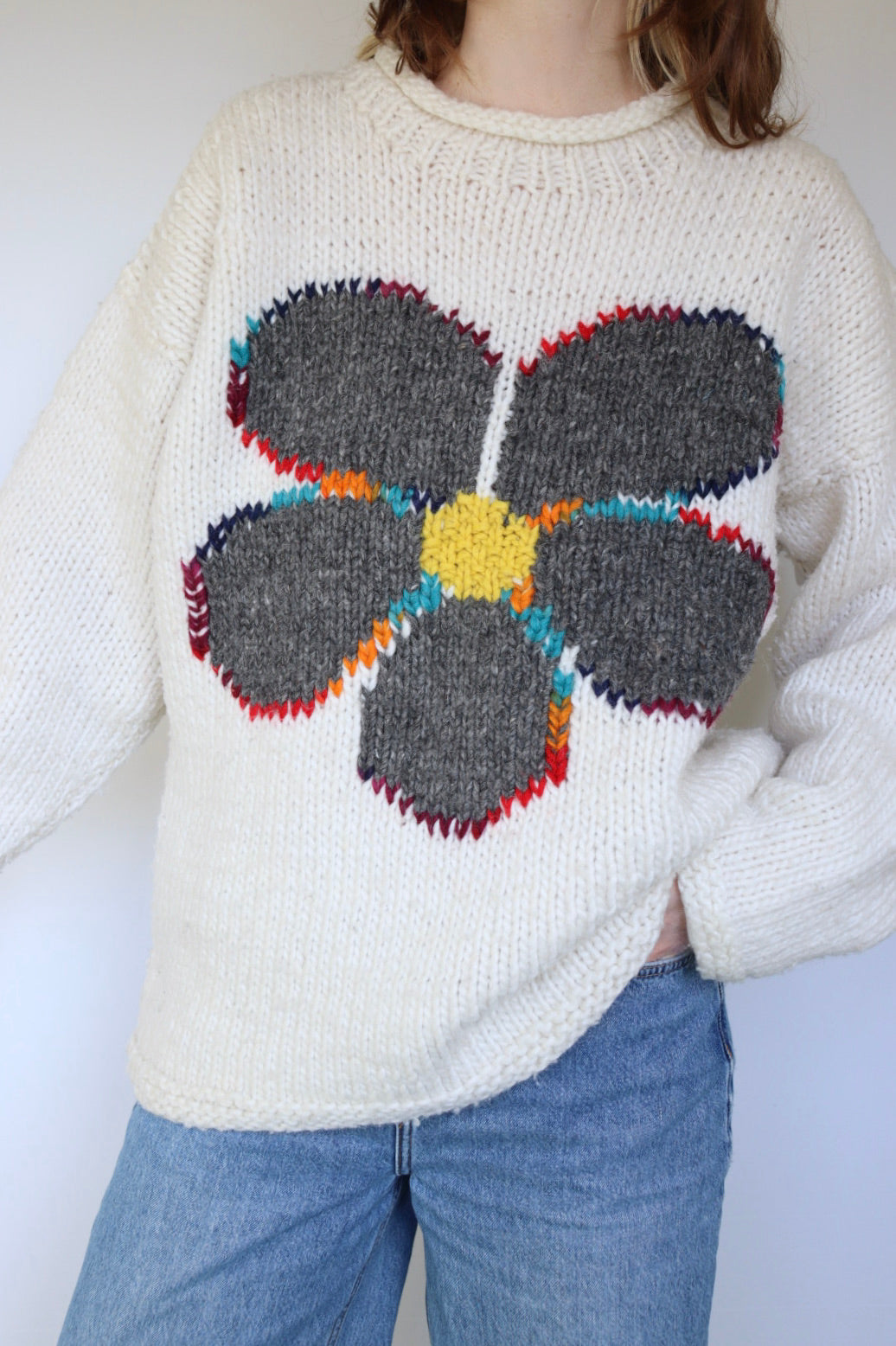 The Rainbow Daisy - vintage knitted sweater - S up to L/XL