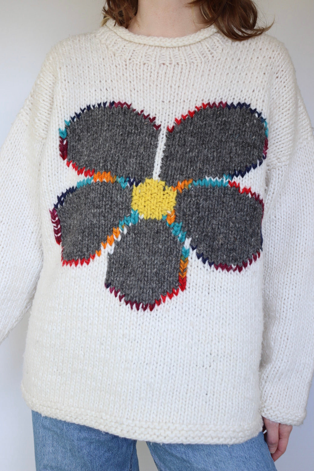 The Rainbow Daisy - vintage knitted sweater - S up to L/XL