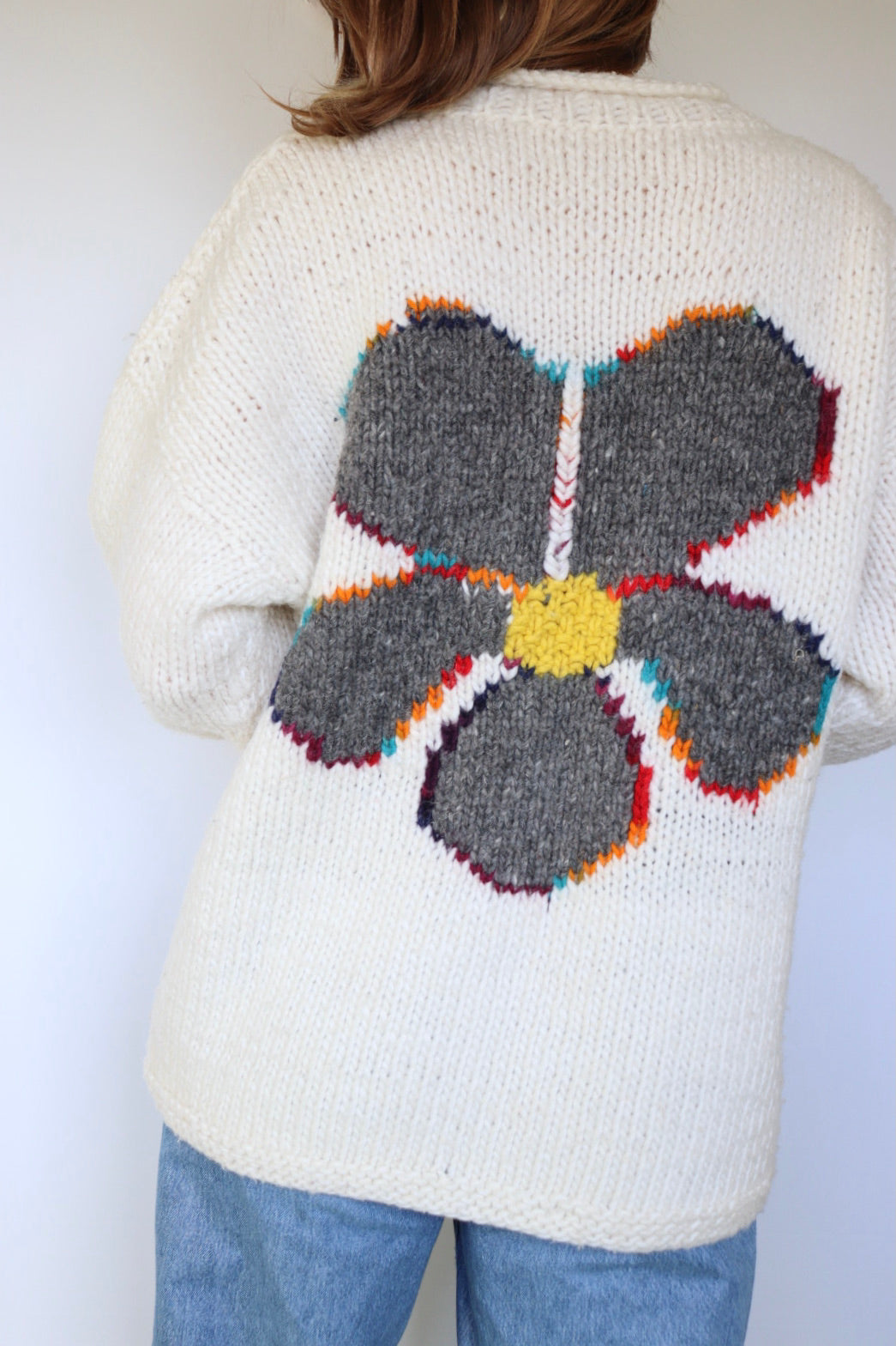 The Rainbow Daisy - vintage knitted sweater - S up to L/XL