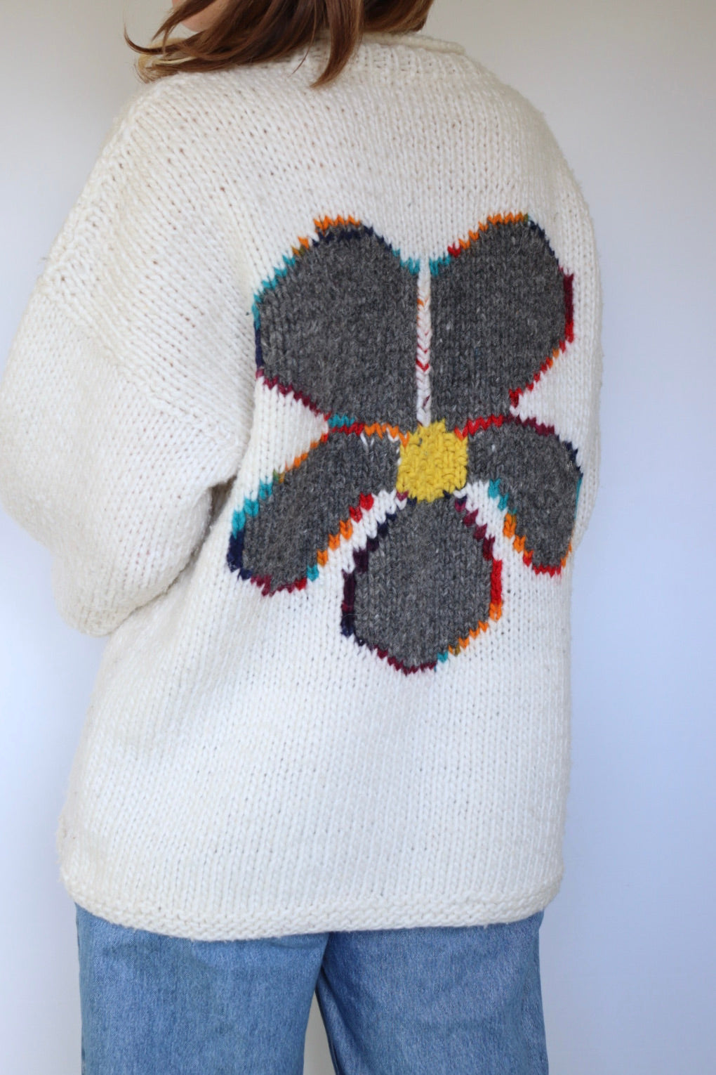 The Rainbow Daisy - vintage knitted sweater - S up to L/XL