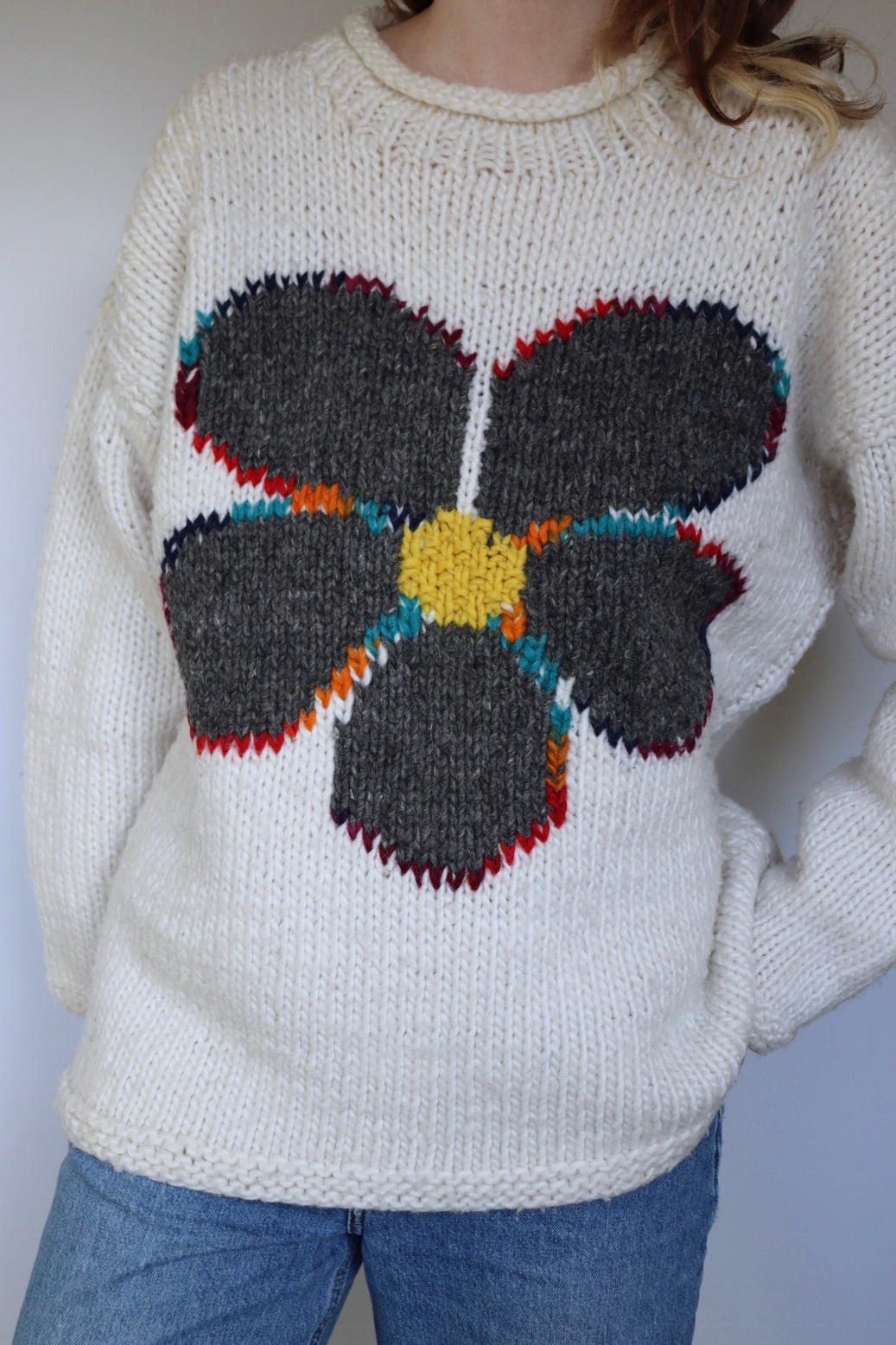 The Rainbow Daisy - vintage knitted sweater - S up to L/XL
