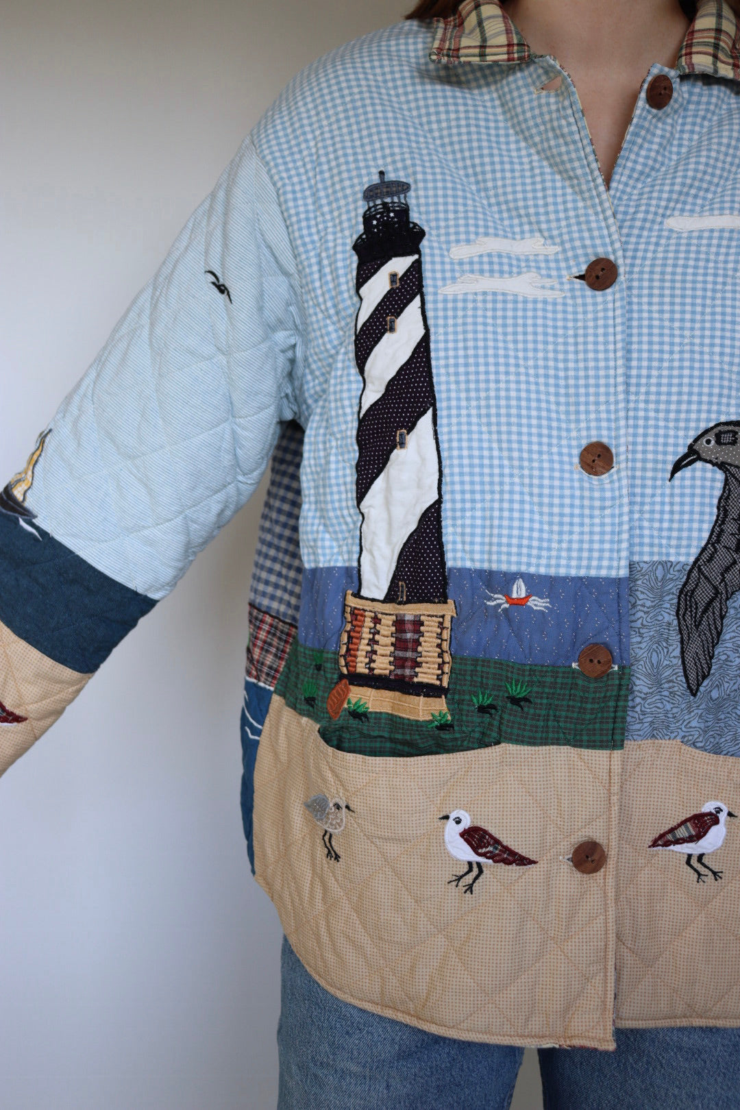 The Patch Magic 'Lighthouse' - vintage cotton quilted jacket - S up to M/L