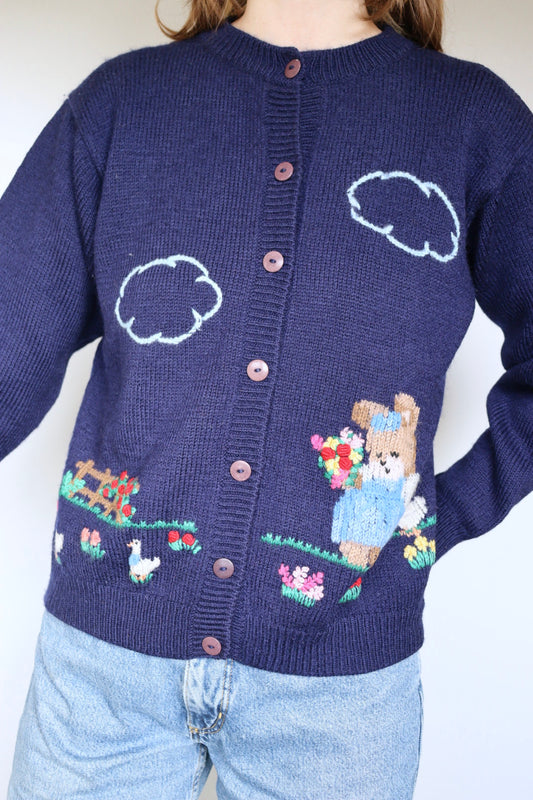 The Garden Party - vintage embroidered cardigan - S up to M