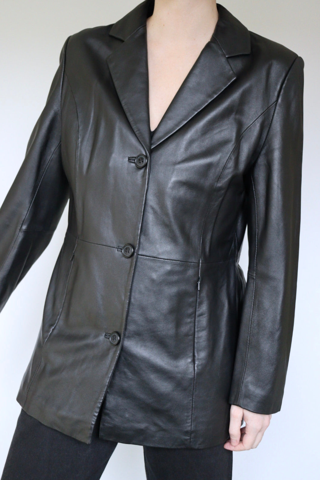 The Black Blazer - vintage leather blazer - S up to M
