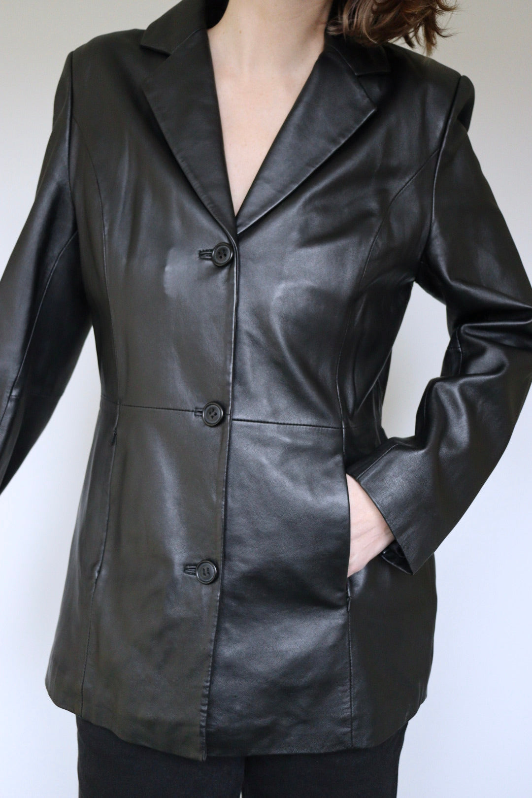 The Black Blazer - vintage leather blazer - S up to M