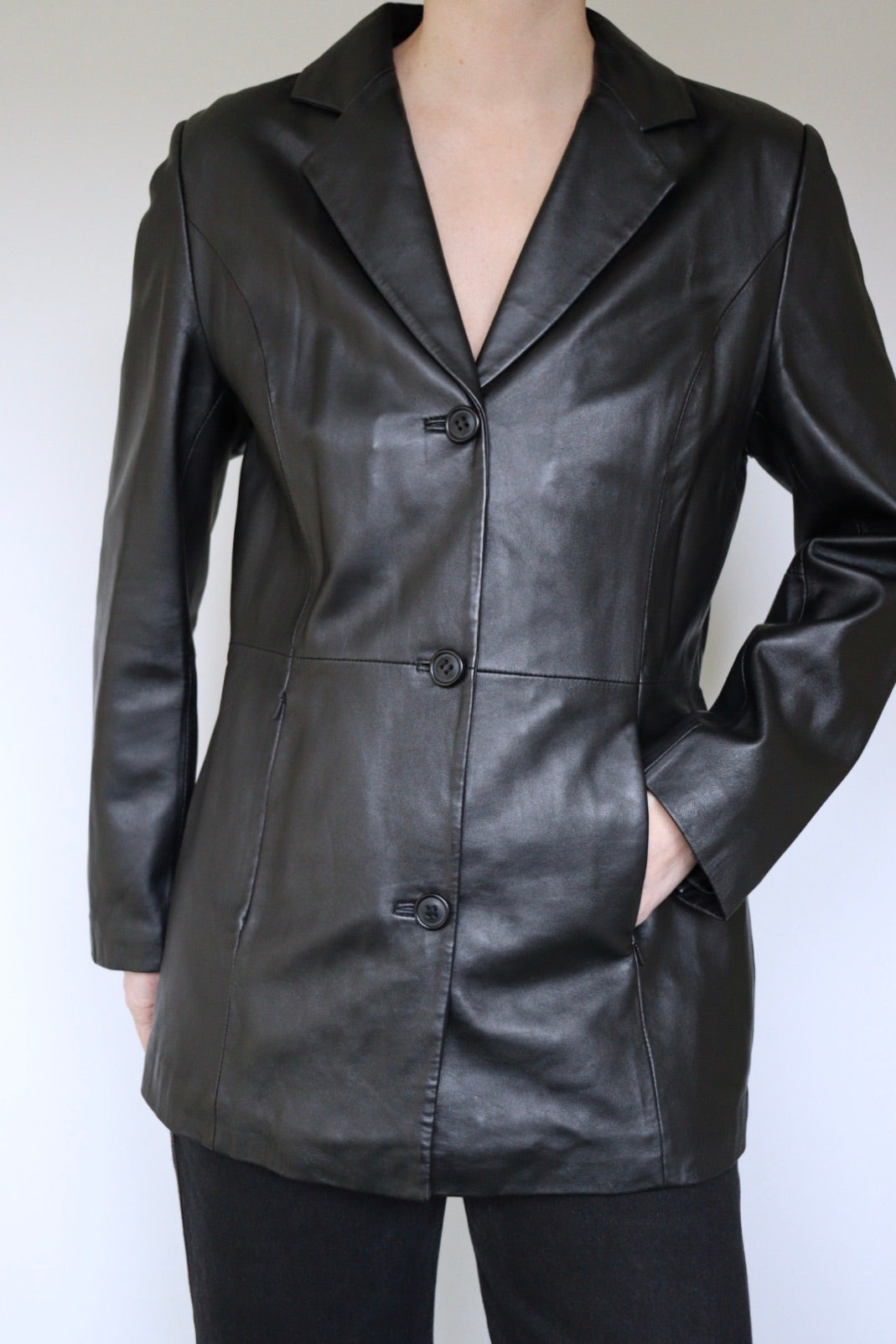 The Black Blazer - vintage leather blazer - S up to M