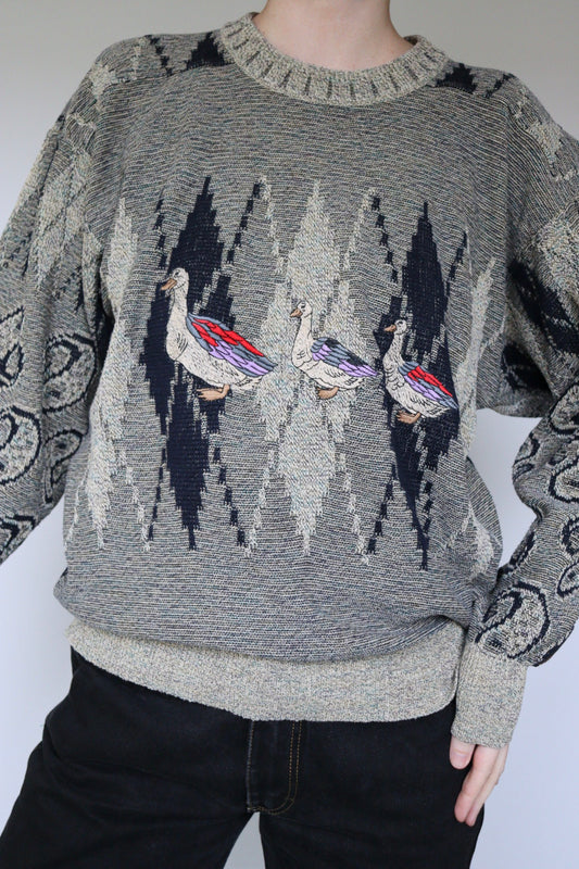 The Three Ducks - vintage Carlo Colucci knitted sweater - S up to L/XL