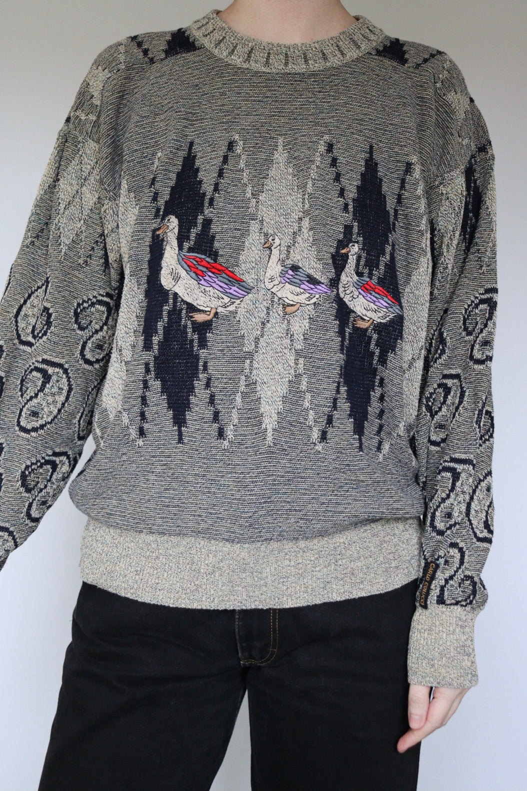 The Three Ducks - vintage Carlo Colucci knitted sweater - S up to L/XL