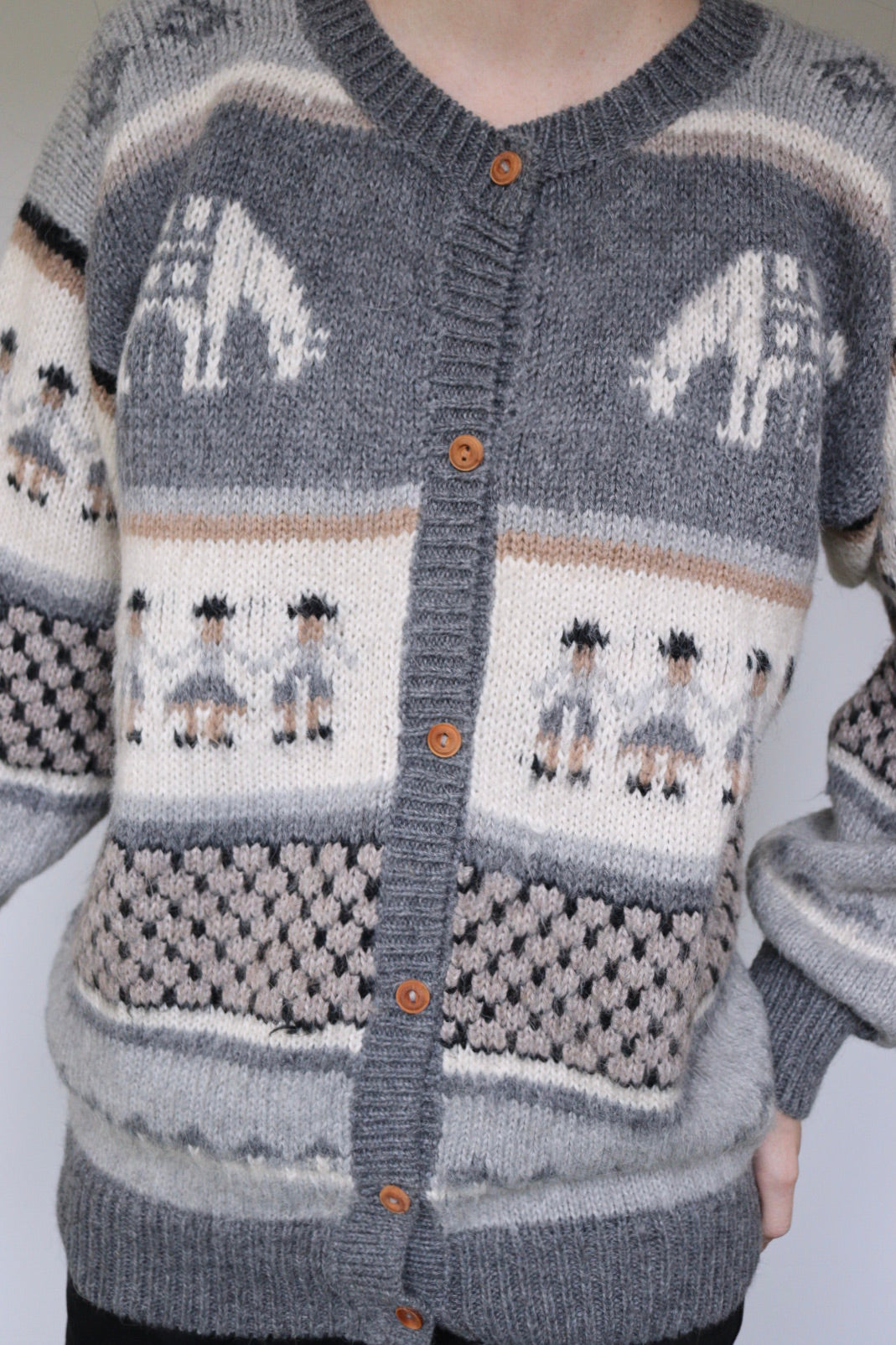 The Peruvian Cardigan - vintage knitted alpaca cardigan - S up to M/L