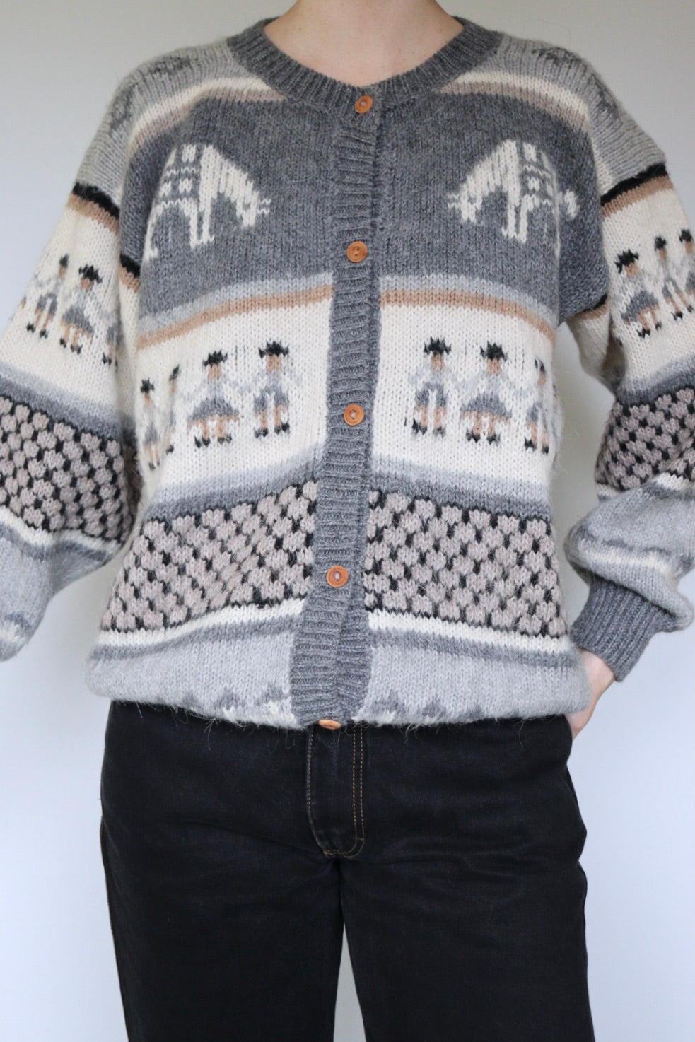 The Peruvian Cardigan - vintage knitted alpaca cardigan - S up to M/L