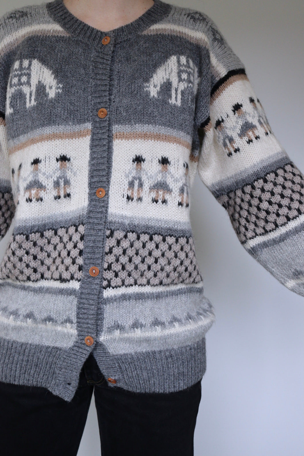 The Peruvian Cardigan - vintage knitted alpaca cardigan - S up to M/L