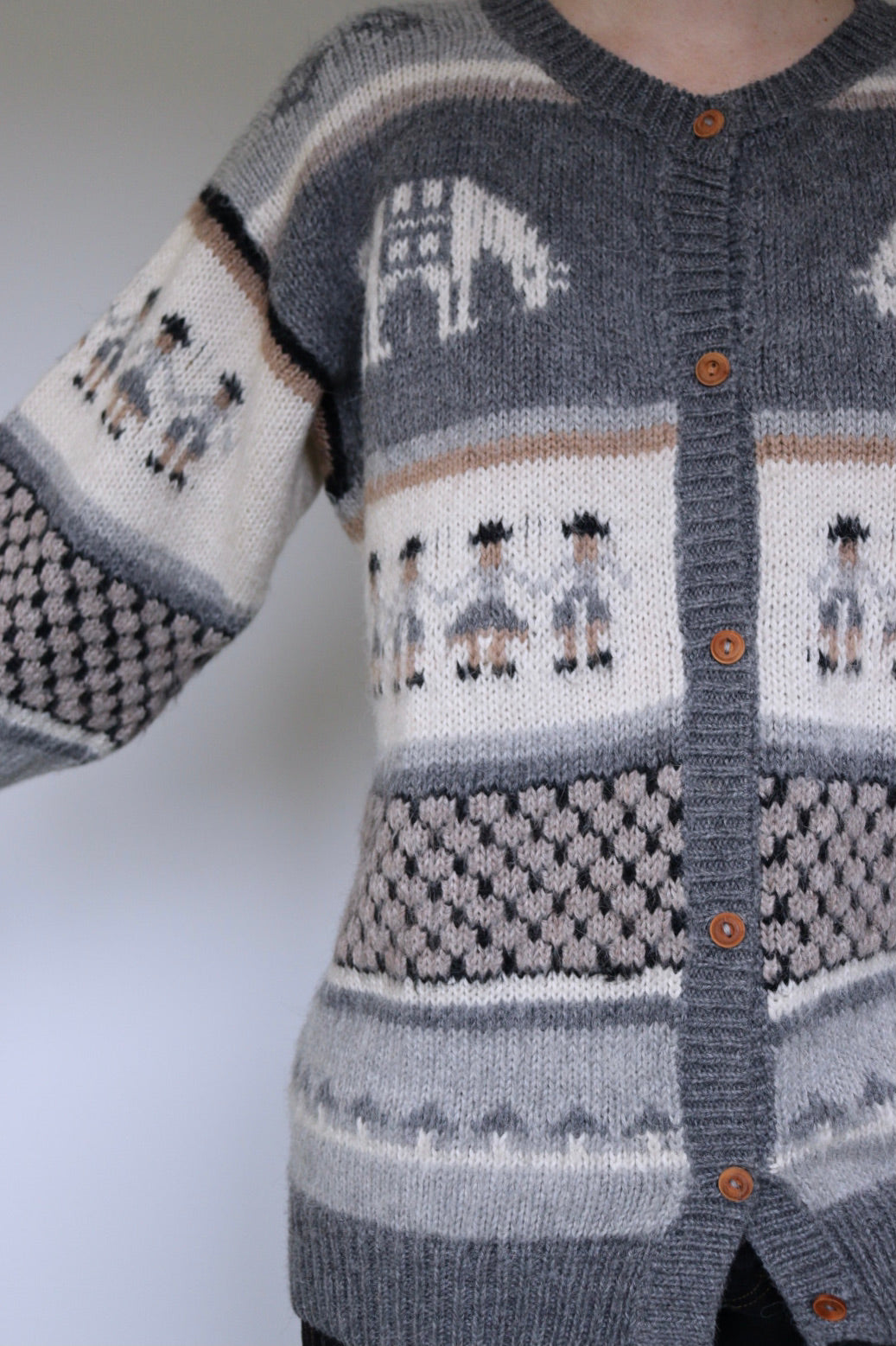 The Peruvian Cardigan - vintage knitted alpaca cardigan - S up to M/L
